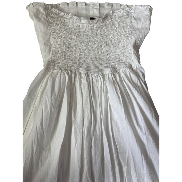Free People Lilah Strapless Pleated Smocked Button Midi Dress White Size XS - Picture 11 of 16